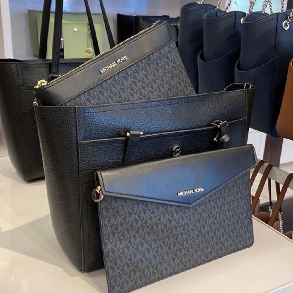 MICHAEL Maisie Large Pebbled Leather 3-in-1 Tote Bag BLACK / BLACK MULTI COLOR - Picture 15 of 16